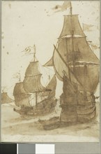 Two Frigate, 1641, Claude Lorrain, French, 1600-1682, France, Pen and iron gall ink, and brush and
