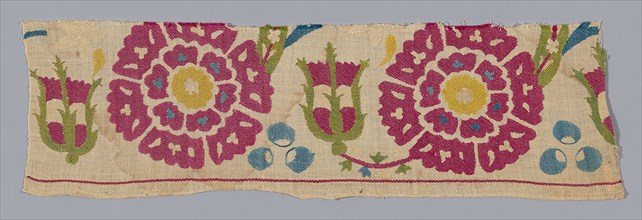 Fragment, 17th century, Turkey, Turkey, linen(?), plain weave, embroidered with silk in regular