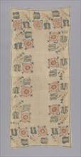 Cover (Possibly for a Tray), 18th century, Turkey, Turkey, embroidered in repeated tulips., 119 x