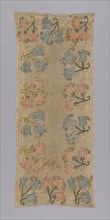 Tray Cloth or Cover, 18th century, Turkey, Turkey, embroidered in repeated tulips., 118.5 x 49.5 cm