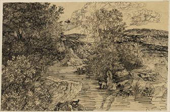 Bathers in a Brook, n.d., Rodolphe Bresdin, French, 1825-1885, France, Pen and black ink over