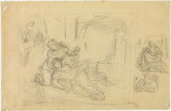 Woman Dying(?), Man in Bedroom, Two Sketches of Same, n.d., Eugène Delacroix, French, 1798-1863,