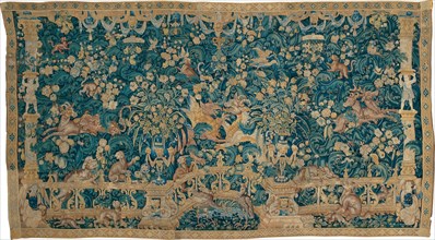 Large Leaf Verdure with Proscenium, Animals, and Birds, 1525/50, Southern Netherlands, Southern