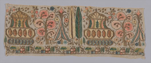Fragment (Towel End), 19th century, Turkey, Turkey, Embroidered in kiosk and cypress design, 18.2 x