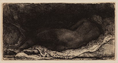 Reclining Female Nude, 1658, Rembrandt van Rijn, Dutch, 1606-1669, Holland, Etching, drypoint, and