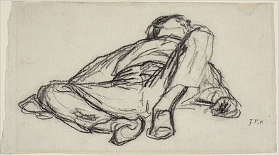 Sleeping Peasant, c. 1865, Jean François Millet, French, 1814-1875, France, Charcoal, on ivory laid