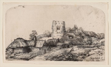 Landscape with a Square Tower, 1650, Rembrandt van Rijn, Dutch, 1606-1669, Holland, Etching and
