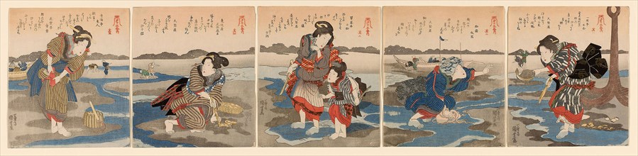 Low Tide at Susaki, A Set of Five (Shiohi goban no uchi), c. 1828/30, Utagawa Kuniyoshi, Japanese,