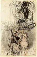 Two Sketches, Armed Riders and Figure on the Ground, n.d., Attributed to Eugène Delacroix, French,
