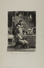 Faust in His Study, from Faust, 1828, Eugène Delacroix, French, 1798-1863, France, Lithograph in