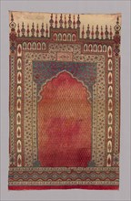 Panel, 19th century, Iran, Iran, Painted and printed in design of prayer rug, 145.4 x 91.1 cm (57