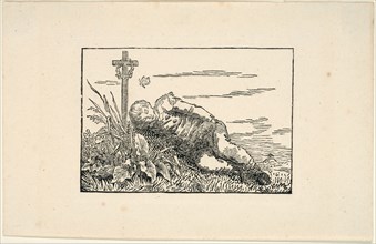 Young Man Lying on a Grave, 1803–04, Caspar David Friedrich, German, 1774-1840, Germany, Woodcut on