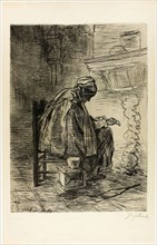 Old Woman Warming her Hands, 1883, Jozef Israëls, Dutch, 1824-1911, Netherlands, Etching on paper,