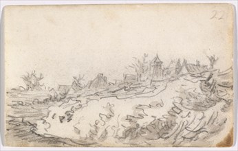 Village on Sunny Hillside, 1650–51, Jan van Goyen, Dutch, 1596-1656, Netherlands, Black chalk, with