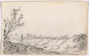 A Dune Landscape, 1650–51, Jan van Goyen, Dutch, 1596-1656, Netherlands, Black chalk, with brush