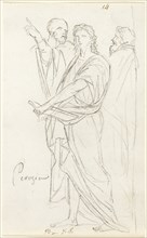 Sketch of Three Classical Figures, c. 1810, Jacques Louis David, French, 1748-1825, France, Black