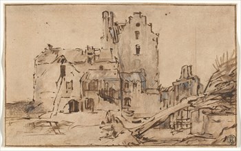 Kostverloren Castle in Decay, c. 1652, Rembrandt van Rijn, Dutch, 1606-1669, Holland, Pen and brown