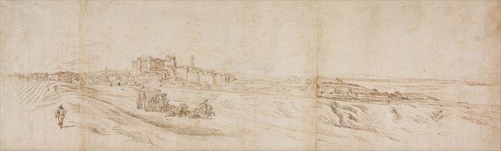 View of The Castello Bracciano, near Rome with Coach and Figures, n.d., Jacques Callot, French,