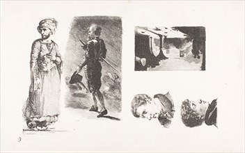 Sheet of Sketches, 1826, Eugène Delacroix, French, 1798-1863, France, Lithograph in black on white