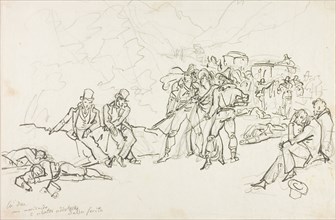 The Stagecoach Holdup, n.d., Bartolomeo Pinelli, Italian, 1781-1835, Italy, Pen and black ink and
