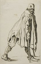 Beggar on Crutches Wearing a Hat, plate four from The Beggars, c. 1622, Jacques Callot, French,