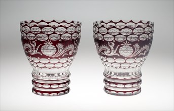 Two Vases, Mid 19th century, Bohemia, Czech Republic, Bohemia, Glass, cut with ruby overlay, 23.5 ×