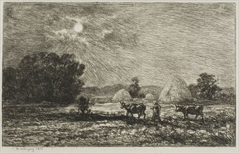 Moonlight at Valmondois, 1877, Charles François Daubigny, French, 1817-1878, France, Etching and