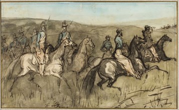 Cavalry Exercise in a Meadow, n.d., Constantin Guys, French, 1802-1892, France, Pen and brown ink