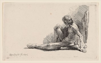 Nude Man Seated on the Ground with One Leg Extended, 1646, Rembrandt van Rijn, Dutch, 1606-1669,