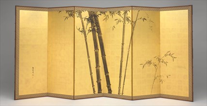 Bamboo, early 19th century, Kishi Ganku, Japanese, 1749-1838, Japan, Pair of six-panel screens, ink
