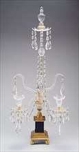 Candelabra, 1780/1800, England, Glass, colorless and dark blue, blown and cut, gilded bronze, H. 85