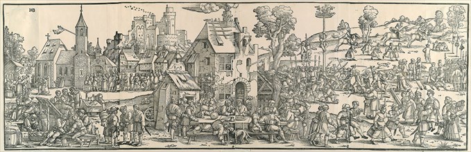 The Large Village Fair, 1535, Sebald Beham, German, 1500-1550, Germany, Woodcut from four blocks on