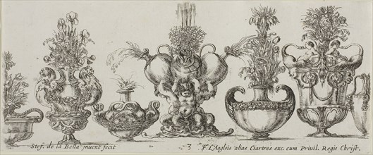 Plate Three from Collection of Various Vases, before 1648, Stefano della Bella, Italian, 1610-1664,