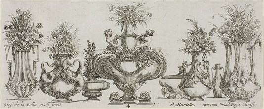 Plate Four from Collection of Various Vases, before 1648, Stefano della Bella, Italian, 1610-1664,