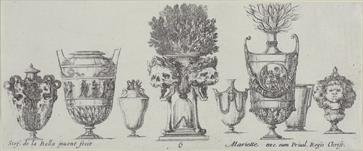 Plate Six from Collection of Various Vases, before 1648, Stefano della Bella, Italian, 1610-1664,