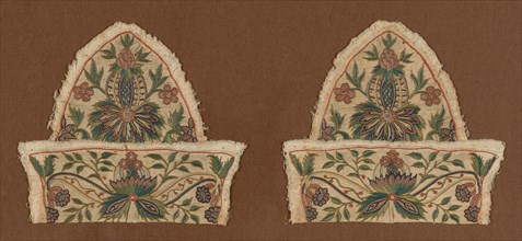 Cap (Disassembled), 18th century, England, Wool, twill weave, embroidered in chain stitch and