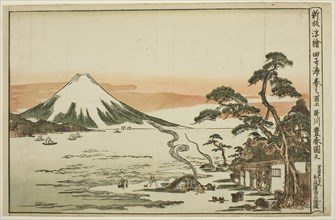 Newly Published Perspective Picture of Mount Fuji in Spring from Tagonoura (Shinpan uki-e Tagonoura