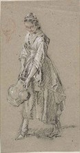 Study of a Young Woman with a Watering Jug, n.d., Nicolas Lancret, French, 1690-1743, France, Black
