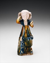 Seated Women Holding Mirror, Tang dynasty (A.D. 618–907), first half of 8th century, China,