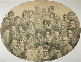 Portraits of 31 people in an Oval, 1817, Pierre Roch Vigneron (French, 1789-1872), printed by Comte