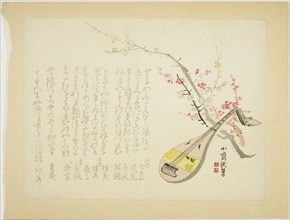 Plums and Biwa, 1860s, Tanomura Shosai, Japanese, 1847-1909, Japan, Color woodblock print,