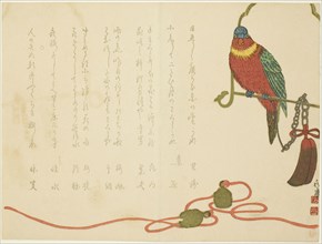 Parrot and Bells, n.d., Tanaka Shutei, Japanese, 1810-1858, Japan, Color woodblock print, surimono,