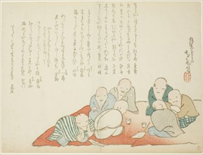 Meeting of a Poetry Club, c. 1860, Fujii Teisa, Japanese, 1802-1869, Japan, Color woodblock print,