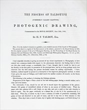 The Process of Talbotype (formerly called Calotype) Photogenic Drawing, Communicated to the Royal