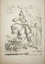 Mounted Huntsman Sounding a Horn, c. 1818, Carle Vernet (French, 1758-1836), printed by Comte de