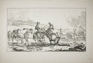 Mounted Artilleryman with Three Horses Bridled at Once, 1817, Carle Vernet (French, 1758-1836),