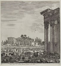 The Temple of Antonin and the Campo Vaccino, 1654, Stefano della Bella, Italian, 1610-1664, Italy,