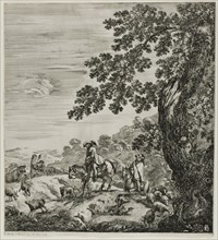 Two Riders Passing a Flock, plate five from The Six Large Views of Rome and the Campagna, 1654,