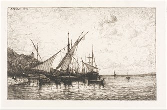 The Port of Monaco, 1873, Adolphe Appian, French, 1818-1898, France, Etching on ivory chine applied