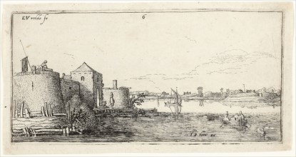 Ten Landscapes: Walled River Town to the Left of a River, 1615/16, Esaias van de Velde I, Dutch, c.